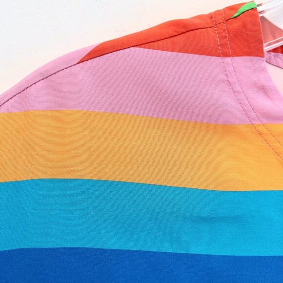 Valentino 1973 Check Panama Silk Top Rainbow Blouse Multicolor Stripe - Picture 10 of 12